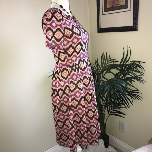 LuLaRoe Amelia Aztec Print Short Sleeve Knit Women’s Dress M Pink Brown - Picture 3 of 5